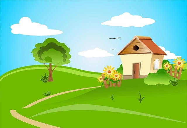  illustration of a home with a green backyard